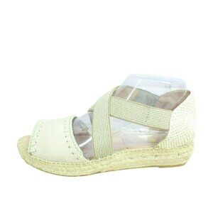 Kanna Cream Suede Cross Band Stretch Strappy Espadrille Sandals Size 8